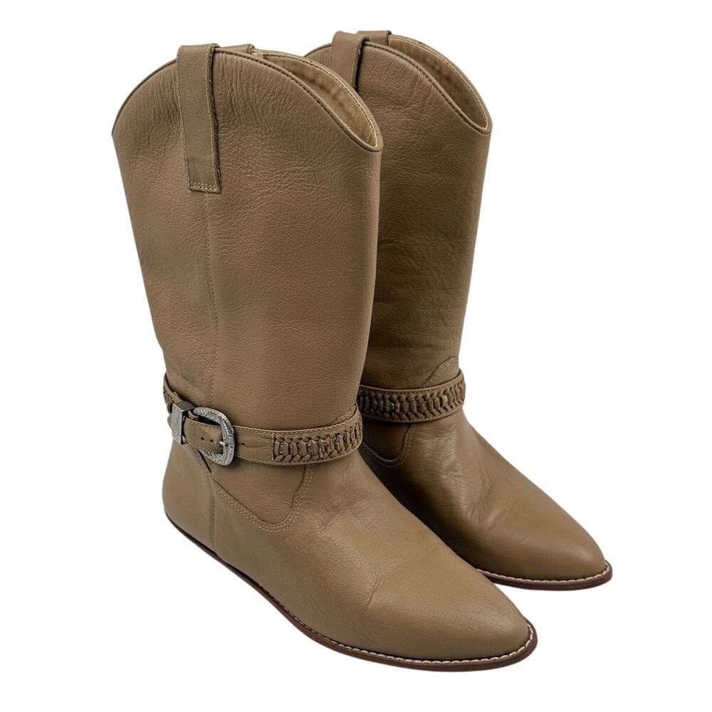 Sutton Plaza Heather Harness Western Boots Tan Leather Women Size 7 Boho